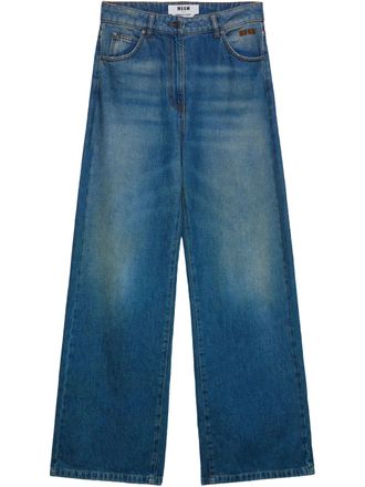 Msgm Wide Leg Trousers In Blue Washed Denim