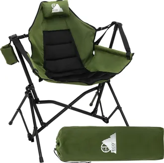ECD Germany Ecd Germany Silla Plegable Camping, Pesca Con Acolchado Caqui, Estructura De Acero, Coj&iacute;n Cervical, Portavasos Y Bolsa, Asiento Con Respaldo Alto Para