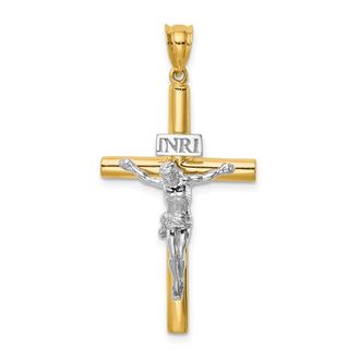 Diamond2Deal 14k Two-tone Gold Polished INRI Crucifix Cross Pendant