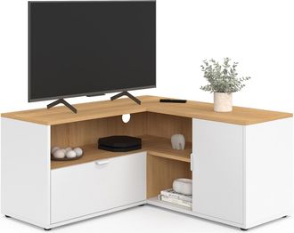 IDMarket Mobile Tv Angolare Baltazar 90 X 90 Cm In Faggio E Bianco