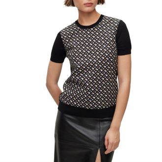 HUGO BOSS Fordana-trui met korte mouwen en logo voor dames (Glimmend)