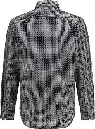 Giorgio Armani Mens Cotton Shirt With Geometric Flock Print Harbor Mist