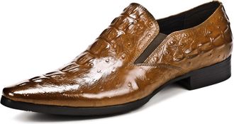 Generic Mens Pointed Toe Patent Leather Dress Shoes Slip on Casual Loafers Low Block Heel Business Work Shoes,Brown,8.5 UK