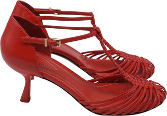 Zimmermann Braided T-Strap Pumps in Red Leather