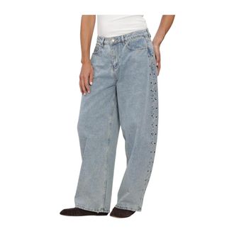 ALIX The Label Alix The Label - Geweven Denim Broek met Studs - Dames - Jeans - Blauw - Maat: XL Denim