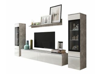Mirjan24 Mobilier1 - Conjunto De Sal&oacute;n Sarasota 126, Hormig&oacute;n + Blanco Brillante
