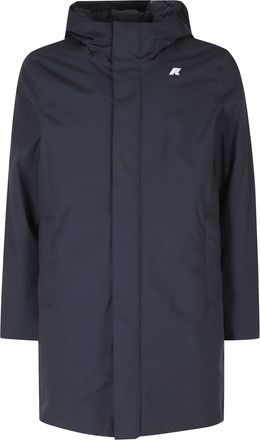 K-Way High-Collar Blue Nylon Jacket With Zippered Pockets