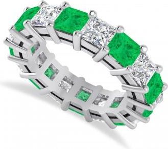 Allurez Princess Diamond & Emerald Wedding Band 14k White Gold (7.17ct)