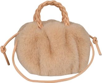Generic Imitation rabbit fur cute woven hand-to-hand crossbody temperament versatile shoulder bag(khaki,28 * 23cm)