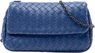 Bottega Veneta Pre-owned Woven Leather Crossbody Bag - Dames - Vintage Schoudertas - Blauw - ONE Size - Leer - Vintage