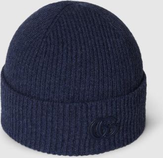 Gucci Cashmere Hat With Patch, Size L, Blue, Wool