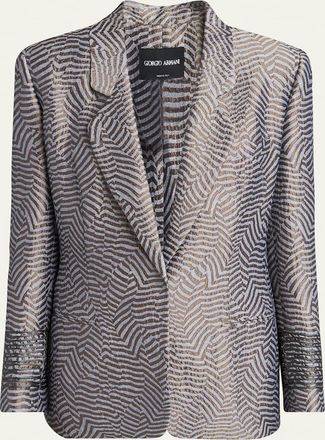 Giorgio Armani Animalier Silk Jacquard Single-Breasted Blazer Jacket