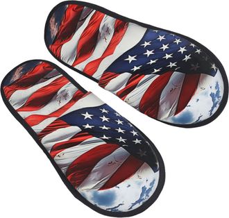 Generic Slipper Us Flag Reusable Fleece Slippers Cozy Indoor Shoes For Holiday Women Guest Room L