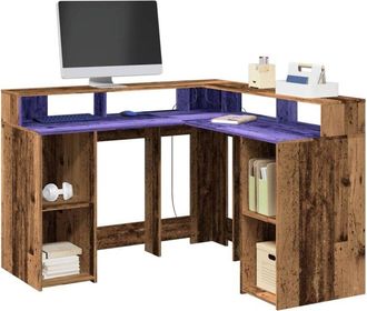 vidaXL Escritorio Con Led Madera Ingenier&iacute;a Envejecida 130x130x91 Cm Vidaxl