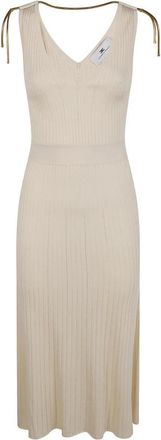Elisabetta Franchi Ribgebreide midi-jurk met gouden kettingdetail - Dames - Casual kleedjes - Wit - S - Kleedjes