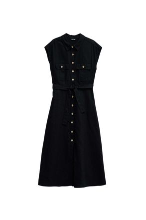 Salsa Midikleid SALSA Salsa Jeans Midikleid Sleeveless Shirt Dress, Damen, Gr. XL, N-Gr, schwarz, Obermaterial: 50% Baumwolle CO. 50% Leinen LI., Kleider Mi