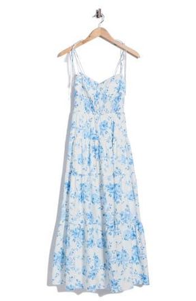 Wayf Tiered Tie Strap Dress in Blue Toile Roses at Nordstrom Rack, Size X-Large