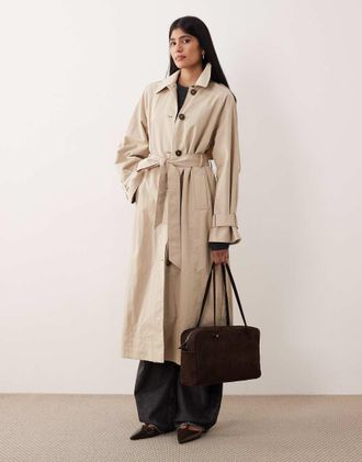 Nobody's Child Trench fluido color pietra con cintura e dettaglio stile mantella sul retro-Neutro