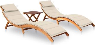 vidaXL Tumbonas 2 Unidades Con Mesa Y Cojines Madera Maciza De Acacia Vidaxl
