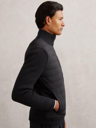 Reiss Navy Quilted Rib-knit Funnel-neck Jacket, Xxl
