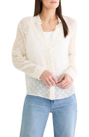 Nic+Zoe Aura Metallic Swiss Dot Button-Up Top in White Multi at Nordstrom, Size Xx-Large