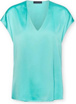 Elena Miro Overhemden, Dames, Blauw, 7Xl, Satijn, Satijnen blouse met V-hals