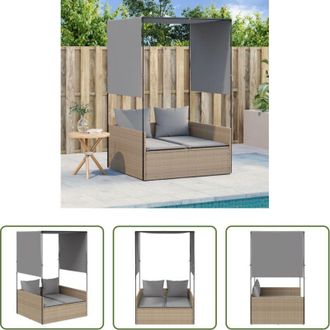 vidaXL Lettino esterno - Lettino Prendisole con Tetto e Tende Beige in Polyrattan