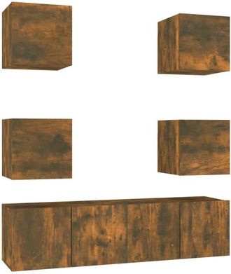 vidaXL 6 Piece TV Cabinet Set Smoked Oak Engineered Wood vidaXL
