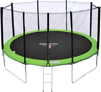 Happy Garden Cama El&aacute;stica De 370cm Reversible Verde/azul Perth + Red De Seguridad + Escalera + Lona + Kit De Anclaje