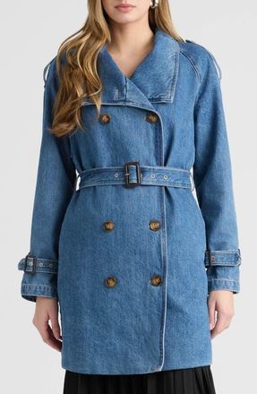 NVLT Belted Double Breasted Denim Trench Coat in Medium Blue at Nordstrom, Size X-Large
