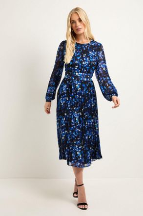 Wallis Womens Petite Floral Pleated Midi Dress - Navy - Size 16 UK