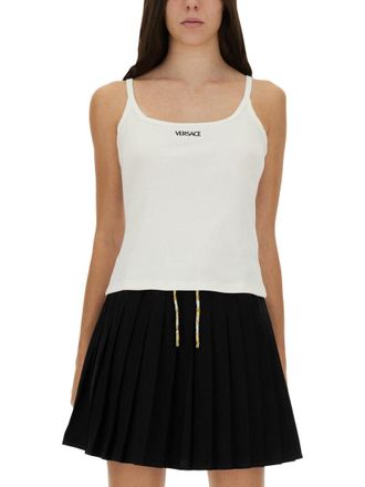 Versace Logo-Embroidered Cotton Top - White