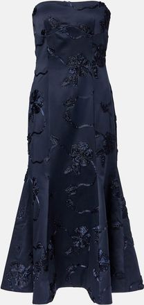 Rotate Floral embroidered strapless midi dress