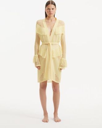 Moeva Kenga Knitted Knee-Length Long-Sleeve Belted Kaftan in Yellow at Nordstrom, Size X-Large