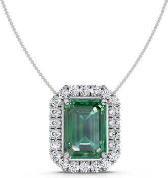 Pompeii3 7 1/2Ct Emerald & Diamond Pendant Gold 3/4 Tall 18 Necklace