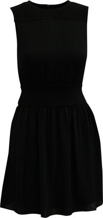Theory Crew-Neck Sleeveless Shirred A-Line Dress in Black Silk