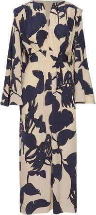 Johanna Ortiz Zijden Midi Jurk in Kimono Ecru/Navy - Dames - Casual kleedjes - Veelkleurig - XL - Kleedjes