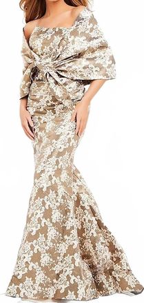 Jovani Metallic Goen Eith Wrap Dress In Champagne
