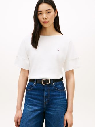 Tommy Hilfiger Kurzarmshirt TOMMY HILFIGER MDRN CODY SS SLV C-NK TEE, Damen, Gr. L (42/44), ecru, Single Jersey, Obermaterial: 100% Baumwolle, unifarben, gerade, Run