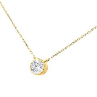 House of Brilliance 14K Yellow Gold Plated Silver 1/2 Cttw Round-Cut Diamond Bezel Pendant Necklace at Nordstrom