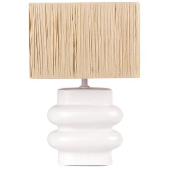 Beliani Beliani - L&aacute;mpara De Cer&aacute;mica De Sobremesa Con Pantalla De Estilo Natural Minimalista Color Blanco Judy