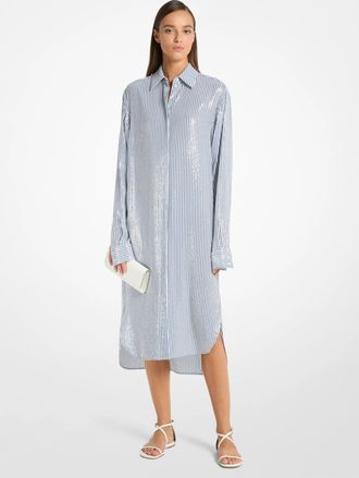 Michael Kors Sequined Stripe Crepe De Chine Shirtdress