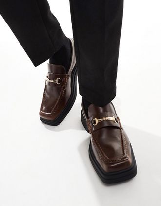 Asos chunky loafers in tan with square toe-Brown