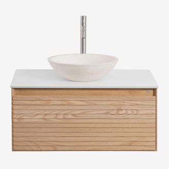 Sklum Conjunto De Mueble De Ba&ntilde;o Suspendido 80x50 Cm En Madera De Fresno Tedrik Sklum