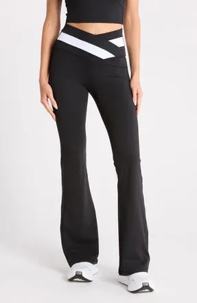 Yogalicious Lux Anya Crossover Colorblock Flared Leggings in Black at Nordstrom Rack, Size X-Large