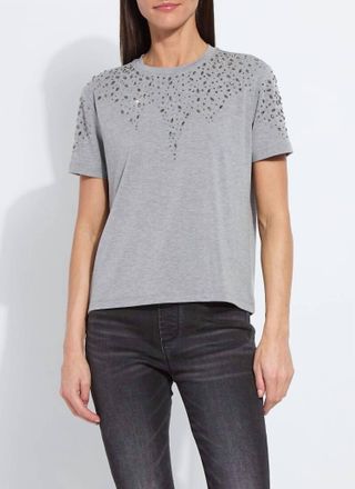 Lyss&eacute; Malva Embellished Crew Neck Top In Dark Heather Grey