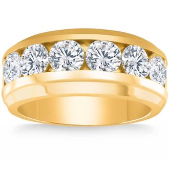 Pompeii3 4Ct Diamond Mens Six Stone Anniversary Wedding Ring in 10k Yellow Gold