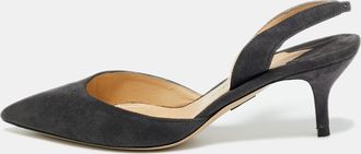 PAUL ANDREW Dark Grey Suede Rhea Slingback Pumps