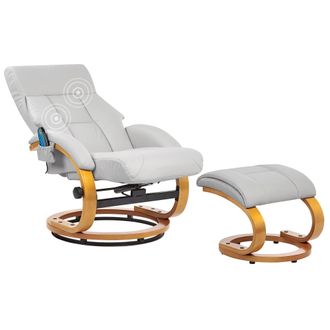Beliani Beliani - Sill&oacute;n De Masaje Reclinable Giratorio Con Reposapi&eacute;s Con Calefacci&oacute;n De Piel Sint&eacute;tica Gris Claro Force
