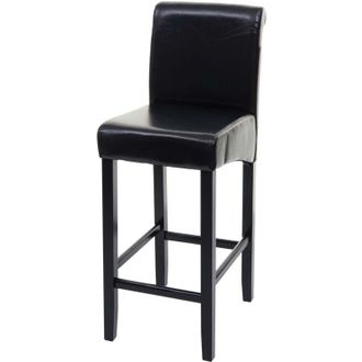Hhg Sgabello alto bar lounge elegante HHG 525 legno pelle 105x39x53cm nero piedi scuri